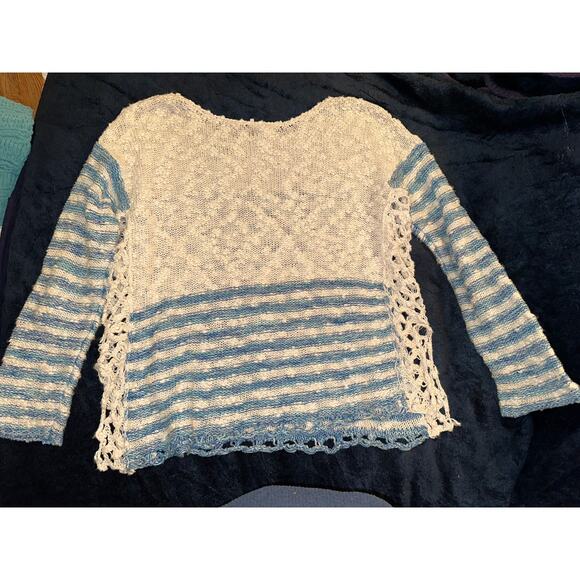 FREE PEOPLE FRENCH CREEK COTTON SLUB KNIT STRIPED SWEATER W/ CROCHET SIDES S - Picture 6 of 11